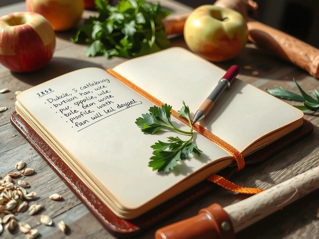 Handgeschreven eetplan en kruiden in notitieboek